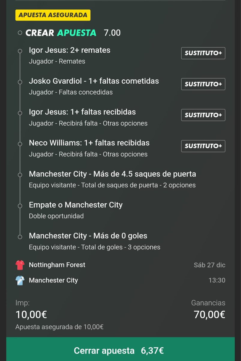 LabScore18027's tweet image. Vamos con la asegurada de hoy🫡
Los 3 primeros picks los llevabamos como individuales por el VIP y para completarla nos basamos en @GolDeUlloa y algunas seleccionas más personales
Vamos @ManCity!!!!