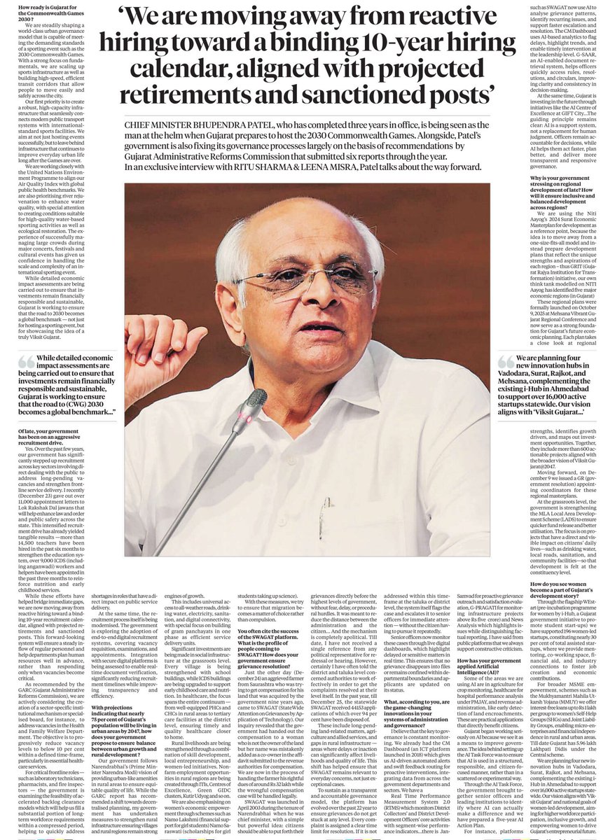 CMOGuj's tweet photo. CM Shri @Bhupendrapbjp, in an exclusive interview with @IndianExpress, outlines the roadmap for Gujarat’s holistic development. https://t.co/frH7vhzVuJ