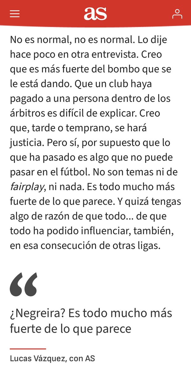 futbolgate_ES's tweet image. #DiarioAs Lucas Vázquez: "No es normal lo de Negreira. Es más fuerte del bombo que se le está dando. Que un club haya pagado a una persona dentro del CTA es difficil de explicar… Todo ha podido influenciar, también, en esa consecución de otras ligas”

as.com/futbol/primera…