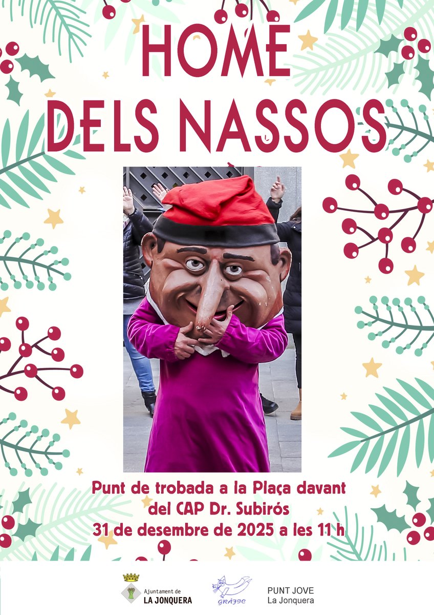 👃 Com és tradició, #LaJonquera acomiadarà l'any amb la visita de l'Home dels Nassos! El popular personatge recorrerà alguns dels carrers del municipi per saludar els veïns i les veïnes!

📅 Dimecres 31 de desembre, a les 11 h
📍 Davant del CAP Dr. Subirós

#LaJonquera