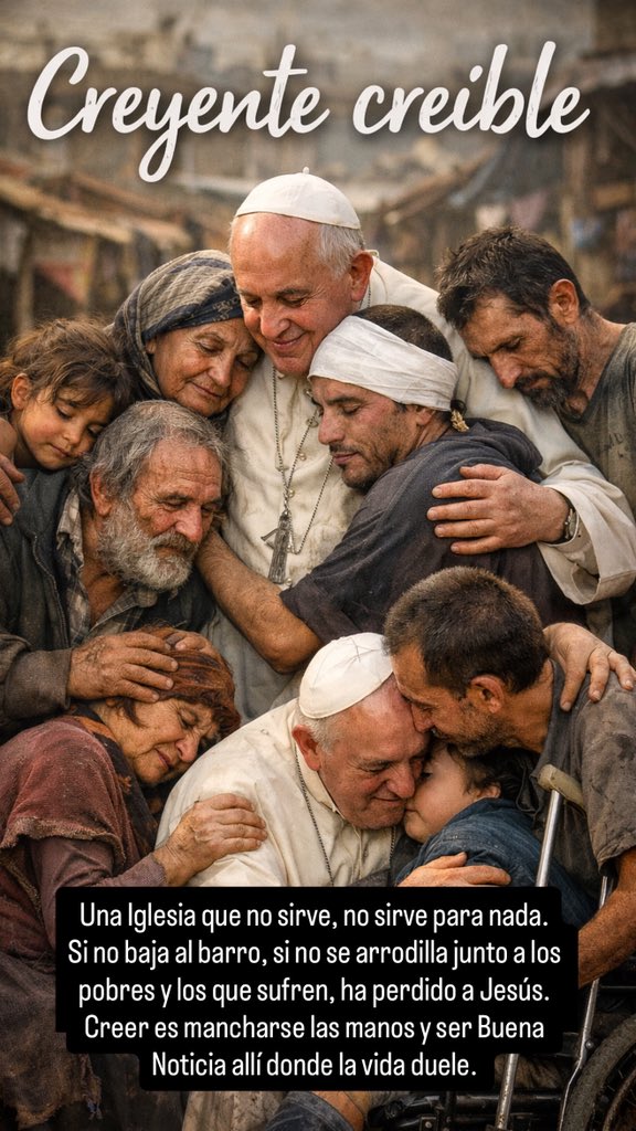 sorluciacaram's tweet photo. Una Iglesia que no sirve, no sirve para nada.
Si no baja al barro, si no se arrodilla junto a los pobres y los que sufren, ha perdido a Jesús.
Creer es mancharse las manos y ser Buena Noticia allí donde la vida duele. https://t.co/Lf5aeoeEZ6