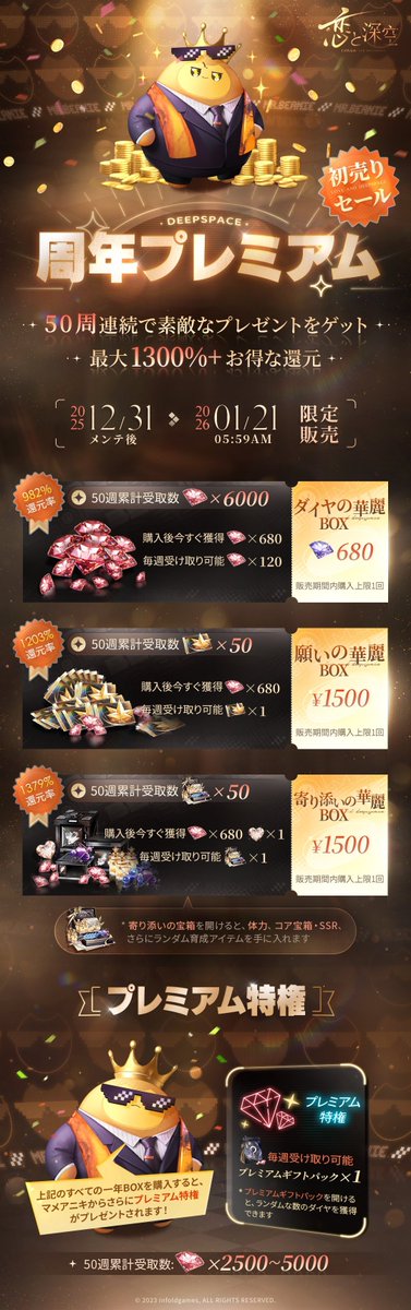 事前販売&周年プレミアム 🔽事前販売 全購入で830円約23連 お得度2.25