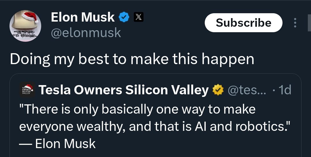 This argument should alarm everyone.

By declaring that there’s ONLY one path prosperity, Elon Musk is reducing all political economy, distribution, institutions, and everything in between into a singular technological path.

In other words, if AI and robotics are the solution,