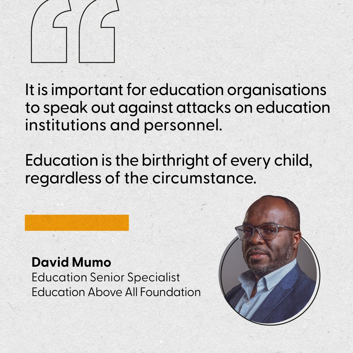 Children in conflict-affected areas continue to face grave violations of their rights, including attacks on schools and abduction. 

<a href="/EAA_Foundation/">Education Above All Foundation</a>, in partnership with <a href="/streetchilduk/">Street Child</a>, highlights the urgent need to protect children’s access to education, even in the most
