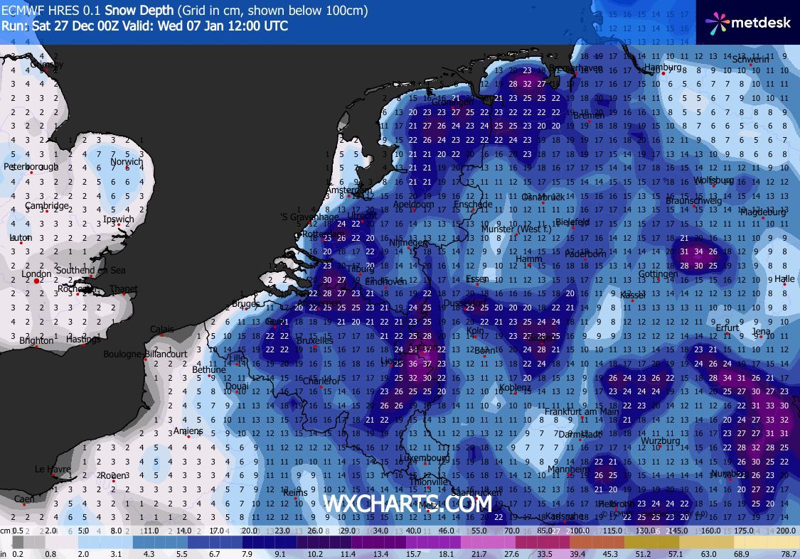 ❄️ Nieuwe uitbraak van koude lucht begin januari blijft een mogelijkheid! Deze variant gaat gepaard met (natte-)sneeuwbuien en hallucinante sneeuwdekkaarten die we (nog) wel met een korrel zout moeten nemen. Het wordt interessant! ❄️ #WINTER #snow #StayTuned