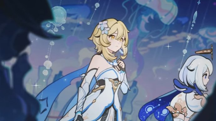 windorbs's tweet photo. the off shoulder sleeves, floral/starry imagery, &amp; blue color scheme. yeah lumine is never beating those guizhong parallels allegations https://t.co/JpR2BHhjRm