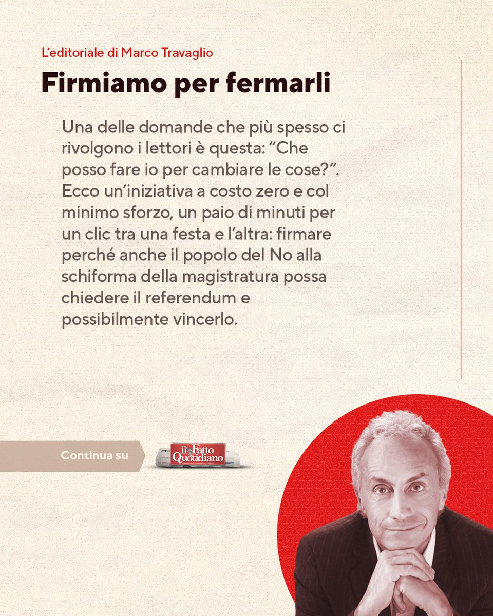 fattoquotidiano's tweet image. Firmiamo per fermarli

Leggi l'editoriale completo in edicola e su FQ Extra 👉 ilfat.to/4aRY6Nd

#marcotravaglio