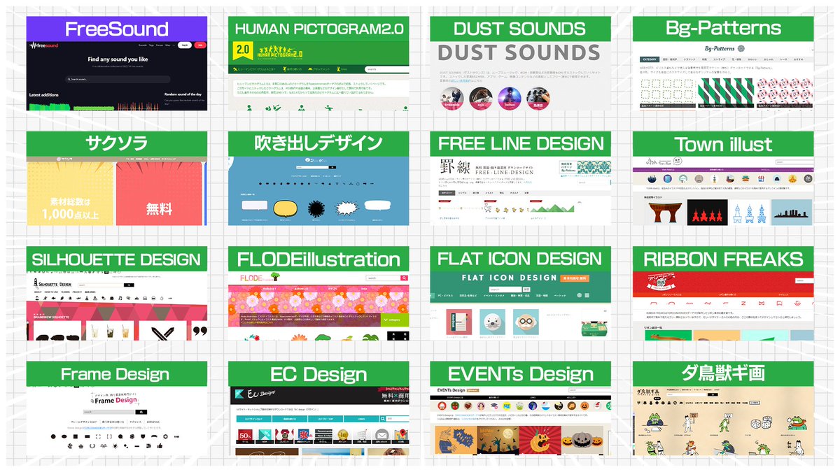 Fanta_fps's tweet image. YouTube編集で使えるおすすめサイトをまとめたよ

紫：SE・BGM
緑：イラスト・画像素材
ピンク：動画素材
黄：テンプレート・エフェクト