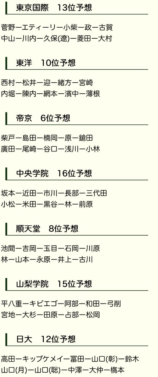 Aiching_2007's tweet photo. 【箱根駅伝　区間予想と順位予想】 https://t.co/7QqFNdpR4Z