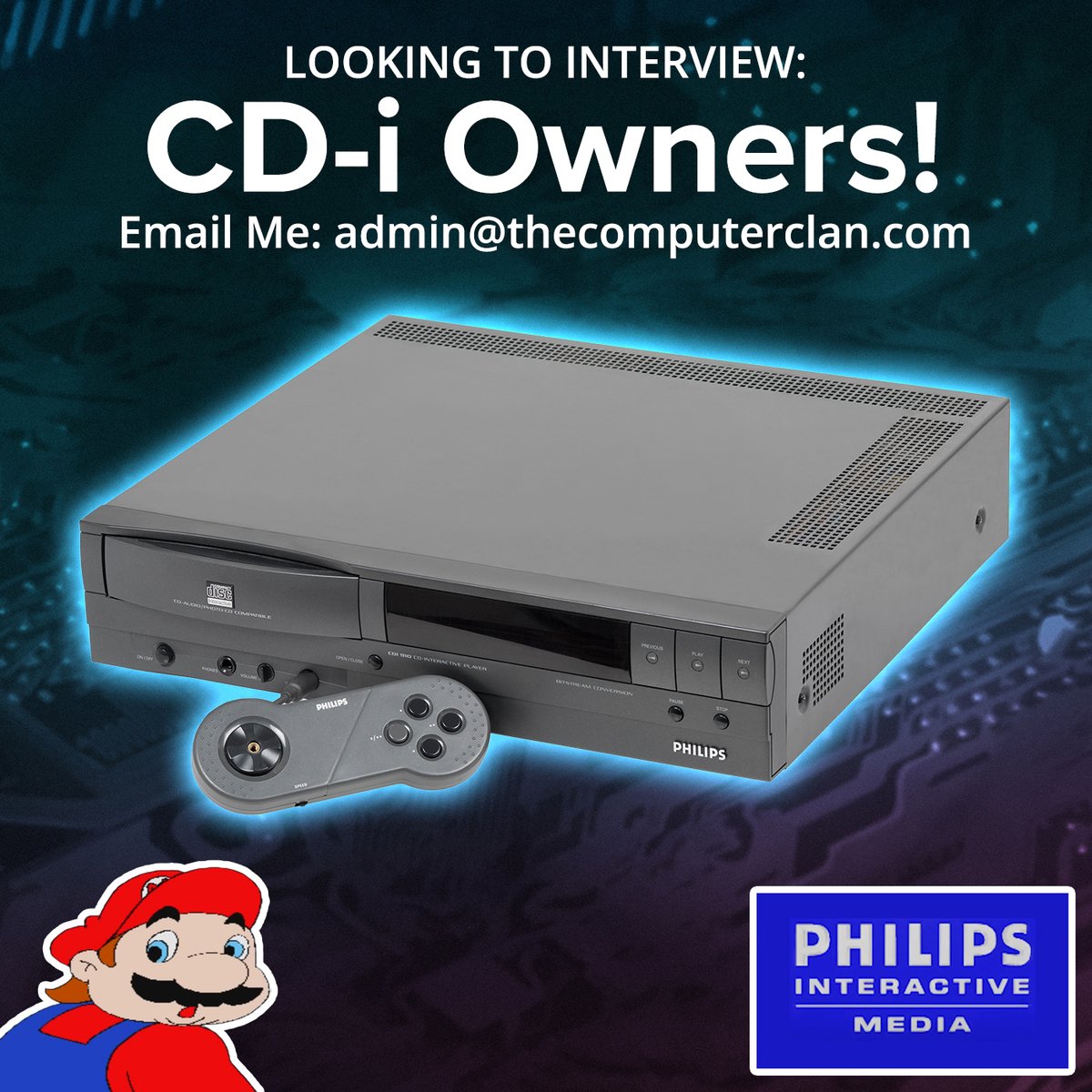 👋Hello! Would you like to help with my next episode?

If you ever owned/used any CD-i products back when they were new (Philips or third-party), I would like to interview you over text or call.

Please DM me or email me. Thank you!