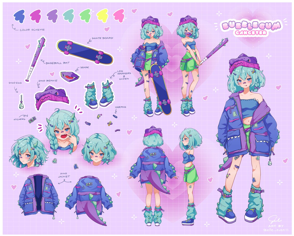 keesaur's tweet image. rawr! finally, the dino is unleashing the new fit!
here's the keesaur 2.0 reference sheet 🛹🦖

🎨: elle_even11
#vtuber