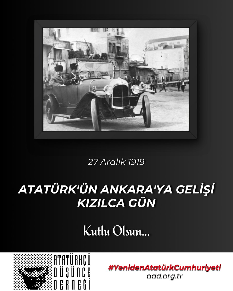 Büyük Atatürk’ün 19 Mayıs 1919’da Samsun’dan başlatttığı Ulusal Kurtuluş Savaşı’nın komuta merkezini oluşturmak üzere Sivas Kongresi’nin ardından 27 Aralık 1919’da Ankara’ya gelişinin 106. yıl dönümü kutlu olsun. 
#27Aralık1919 #YenidenAtatürkCumhuriyeti #ATATÜRKTEBİRLEŞMEZAMANI