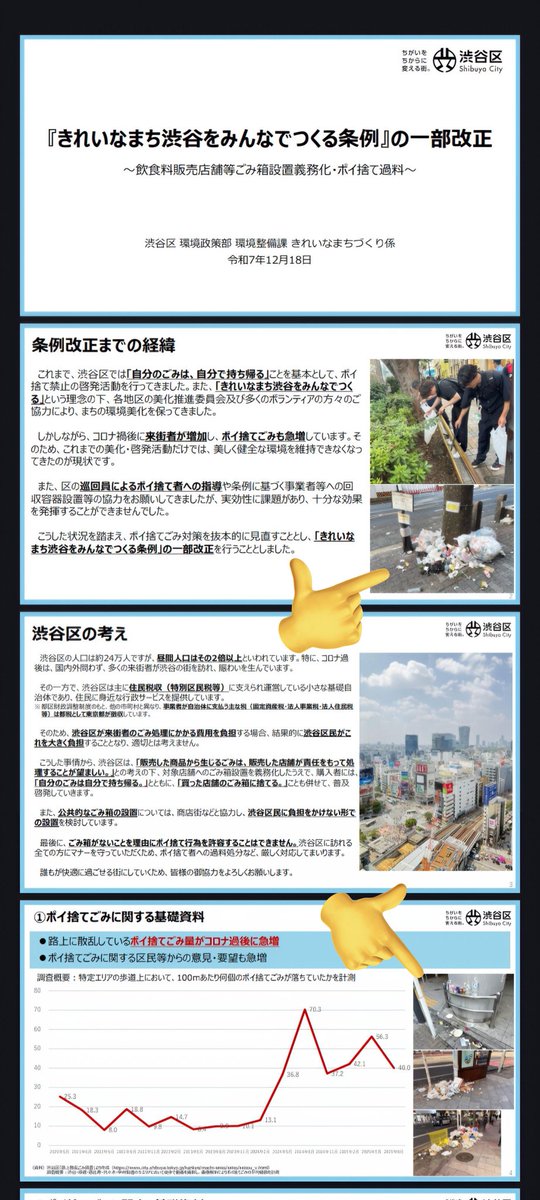 iijNWqUQ7i41630's tweet photo. 【拡散希望】
渋谷区の条例改正で大々的に報道したこのニュース。

写真が｢提供:渋谷区｣となってますけど、本来の提供者は私ですからね。

｢私の投稿した画像を区の公式が“ポイ捨てに関する調査資料”として無断転載｣
⇩
｢メディアに提供して大々的に報道｣

印象操作に利用しないでください。 https://t.co/rHFmwvFqkG