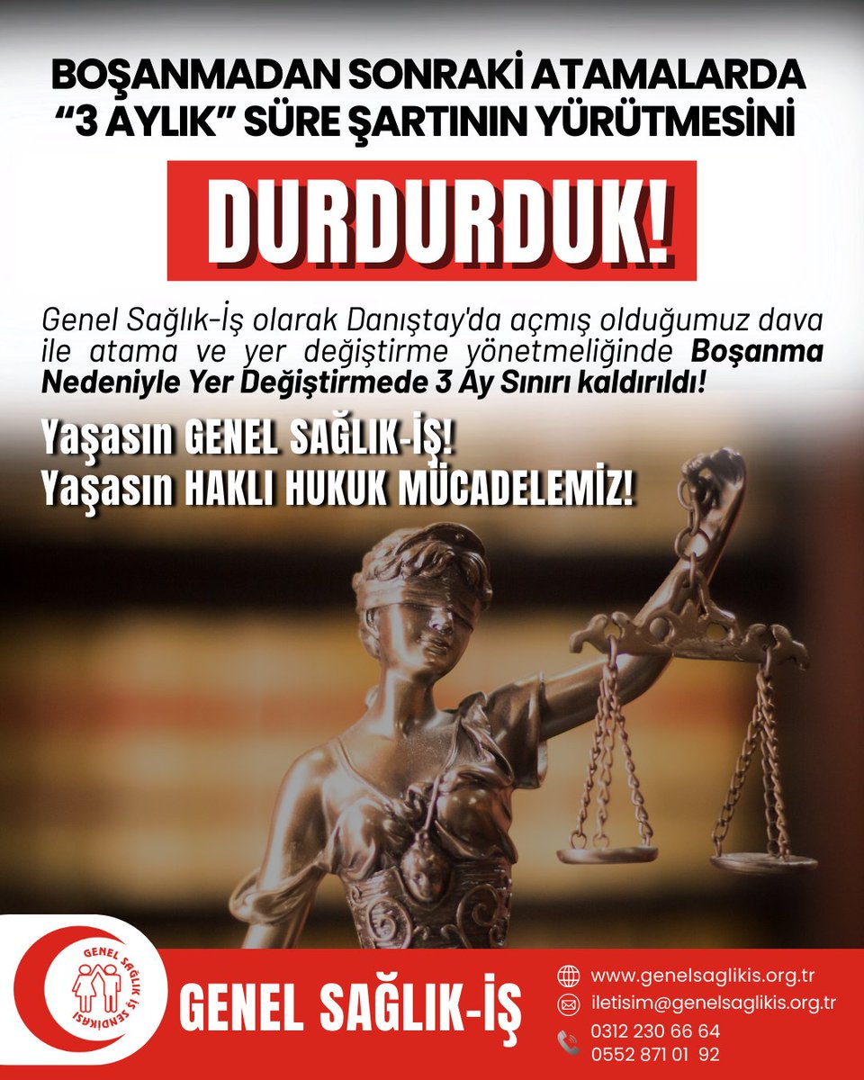 BOŞANMADAN SONRAKİ ATAMALARDA “3 AYLIK” SÜRE ŞARTININ YÜRÜTMESİNİ DURDURDUK!

"...Tıpkı diğer davalarımızda olduğu gibi bu davamızda da, hukuk mücadelemiz sonuç vermiş; Yönetmeliğin “Personelin görev yapılan yere atandıktan sonra eşinden boşanması halinde anne, baba, kardeş veya