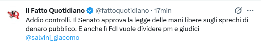 lucillaMasini2's tweet image. Addio controlli!
Il Senato approva la legge delle mani libere sugli SPRECHI DI DENARO PUBBLICO.
A conferma del fatto che i centri in Albania e il Ponte sullo Stretto siano pozzi senza fondo.
E NOI PAGHIAMO.
#27dicembre #GovernoDellaVergogna #Meloni #Salvini #FUNZIONERANNO