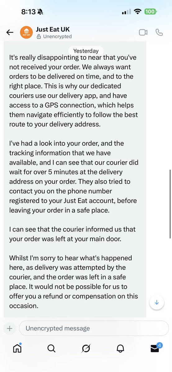 pamelatastic's tweet photo. @Katwhittam @JustEatUK @CraigDavid They don’t do refunds even when you provide evidence. 🔉sound on, this is the courier phoning me and delivering my order to my doorstep. @TSScot How do we deal with this company, employing couriers who steal and refusing refunds when evidence is provided. https://t.co/PYzQNSbF0z