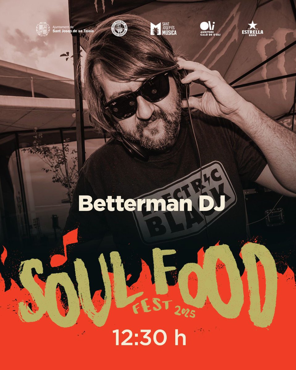 El V Soul Food Fest que se celebra este domingo en Caló de s'Oli tendrá como animador musical a Betterman Dj, que comenzará a las 12,30 horas. Luego actuarán Acoustic Springsteen y Little Pomegranate Honey 👉 buff.ly/UVTPK1P
#SoulFoodFest #Ibiza #SantJosepésMúsica