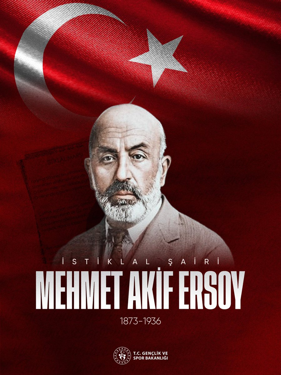 Hürriyet nişanemiz İstiklâl Marşı’mızı Türk milleti'ne armağan eden, fikirleri ve mısralarıyla nesillere yol gösteren istiklâl şairimiz Mehmet Âkif Ersoy’u vefatının 89. yılında saygı ve rahmetle anıyoruz. 🇹🇷