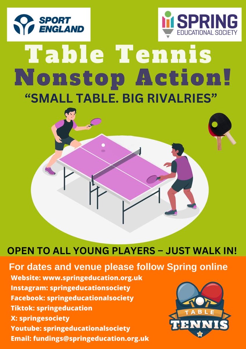 SpringESociety's tweet photo. Table Tennis Nonstop Action!
Small table. Big rivalries.

Fast-paced fun, friendly competition, and loads of energy!
Open to all young players — no experience needed, just walk in.

📍 Follow Spring online for dates and venue details.
🎯 Open to everyone
💥 Play • Compete https://t.co/3Y5nUzWX8o