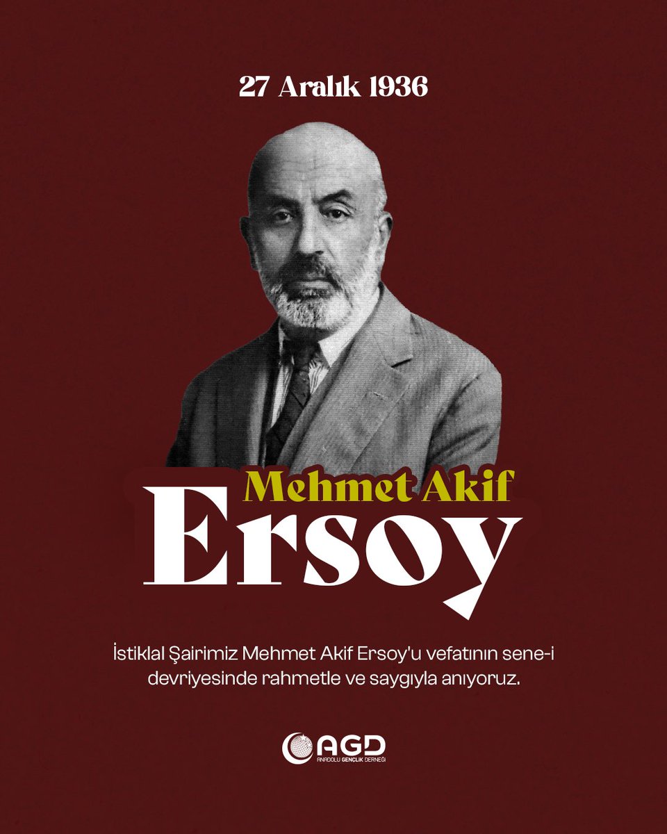 "Asım’ın nesli...diyordum ya... nesilmiş gerçek: İşte çiğnetmedi nâmusunu, çiğnetmeyecek!”  

İstiklal Şairimiz Mehmet Akif Ersoy'u vefatının sene-i devriyesinde rahmetle ve saygıyla anıyoruz.