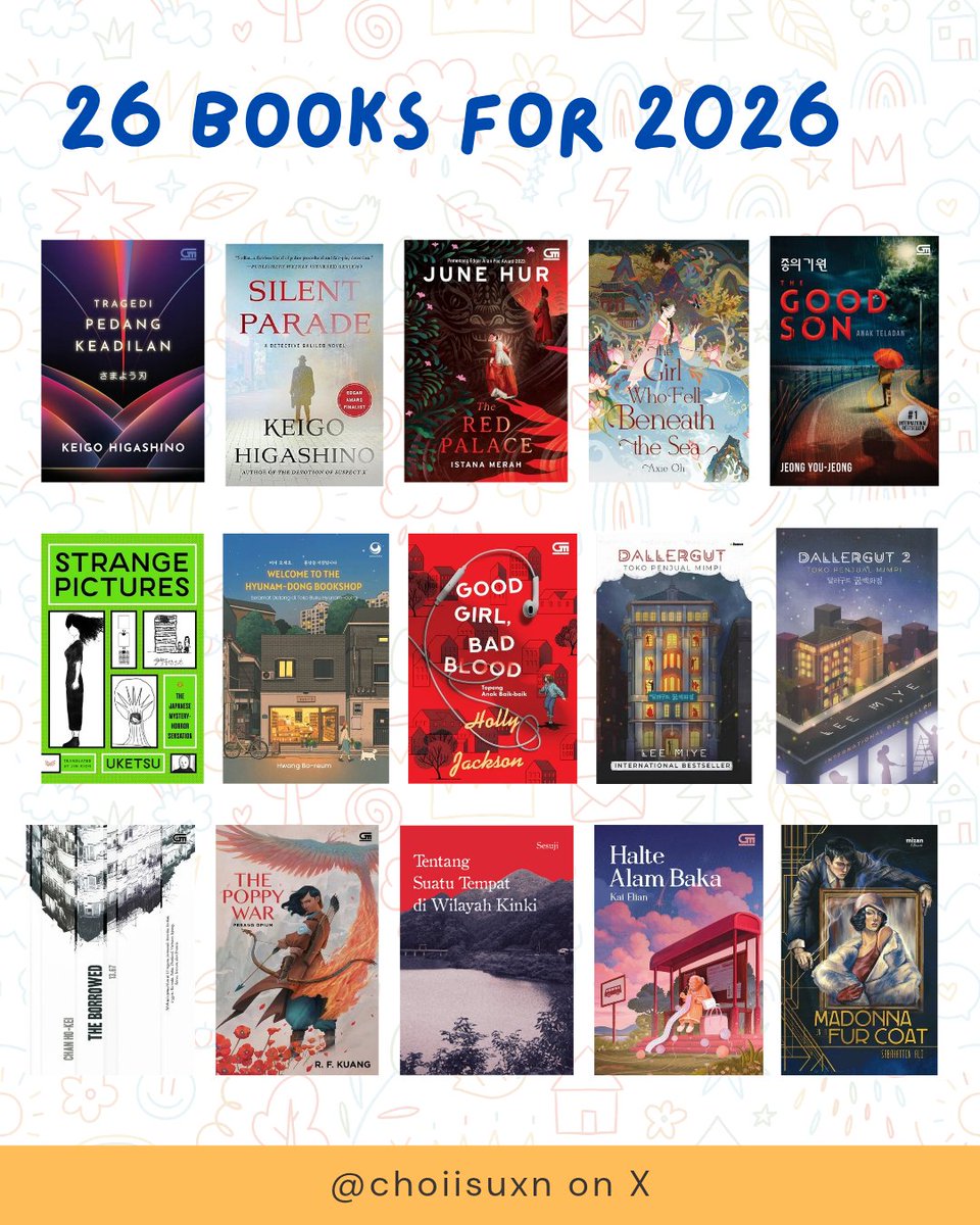 choiisuxn's tweet image. 26 books for 2026

semoga tbr aku kebaca semua ya. ngebantu bgt recalling memory buku buku yg masuk wishlist aku yg belum kesampaian di tahun ini