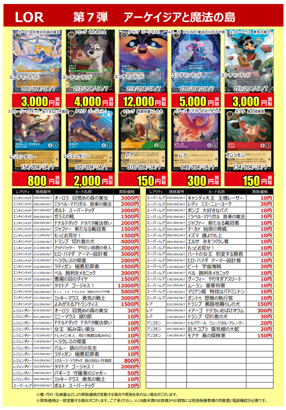 📢新弾買取情報📢 #ディズニー #ロルカナ 新弾 アーケイジアと魔法の島
