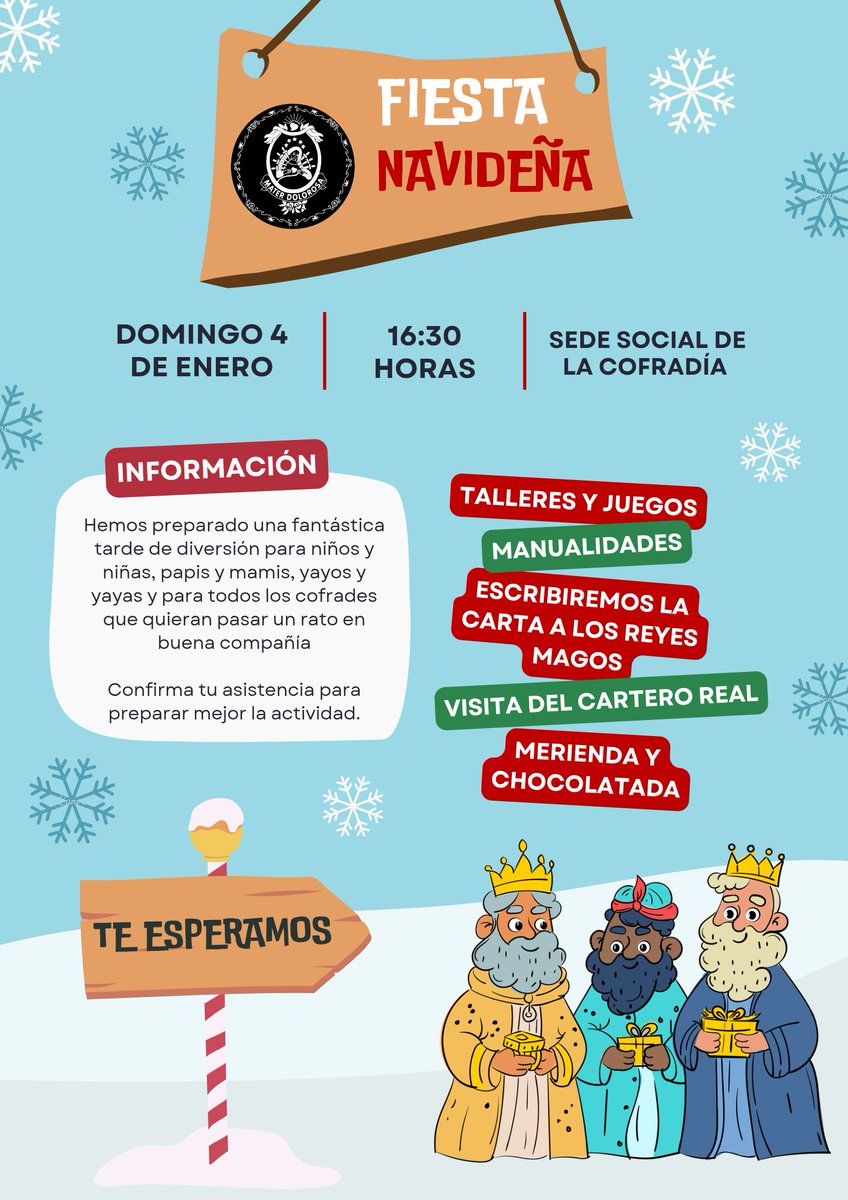 dolorosaalagon's tweet photo. 🎄| FIESTA DE NAVIDAD 

Atención, atención!! 

Hemos organizado una fantástica tarde de diversión para niños y niñas, papis y mamis, yayos y yayas y para todos los cofrades que quieran pasar un rato en buena compañía. https://t.co/vIBOOOSC6O