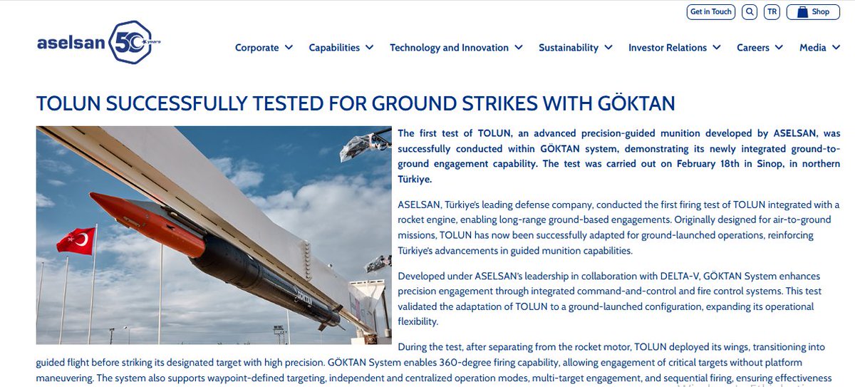 🚩ANKA-3 için çok büyük bir gelişme.

Bu kanatlar uçuşu doğrusallıktan çıkaracak, manevralı uçuşu da başlatacak.
Karadan atımlı versiyonları da var, GÖKTAN,  ASELSAN &amp;DELTA ROKET ile ortak geliştirilen.

▶️100+km TOLUN GPS/INS
▶️80km TOLUN IIR (Son Aşama GPS'e İhtiyaç Duymaksızın