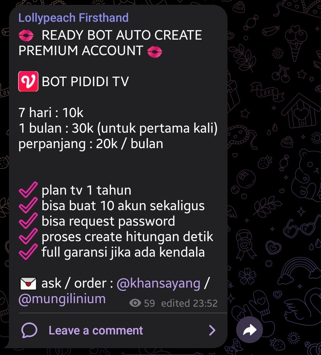 mungilinium's tweet image. wts sell bot auto create akun premium pididi #zonauang