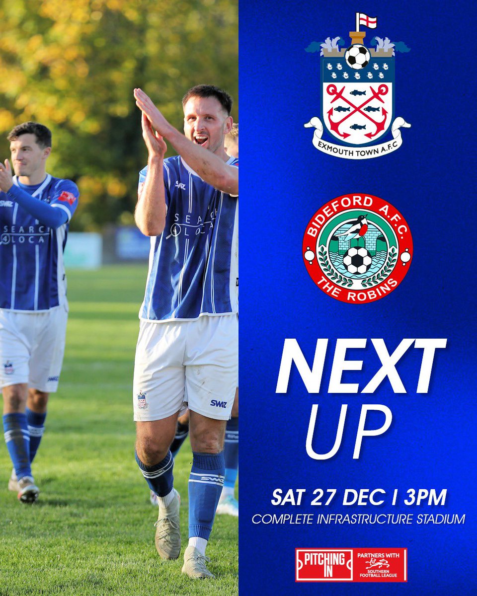ExmouthTown_FC's tweet image. 𝗜𝗧’𝗦 𝗠𝗔𝗧𝗖𝗛𝗗𝗔𝗬 ⚽️

Join us this afternoon, as we welcome @BidefordAFC to the Complete Infrastructure Stadium!

⌚️ 3pm KO
🎟️ Adults £10, 065 £8, U18s £5, U16s &amp;amp; members free, carers free w/paying concession (U16s must be accompanied)

#UTT | @Search4Local