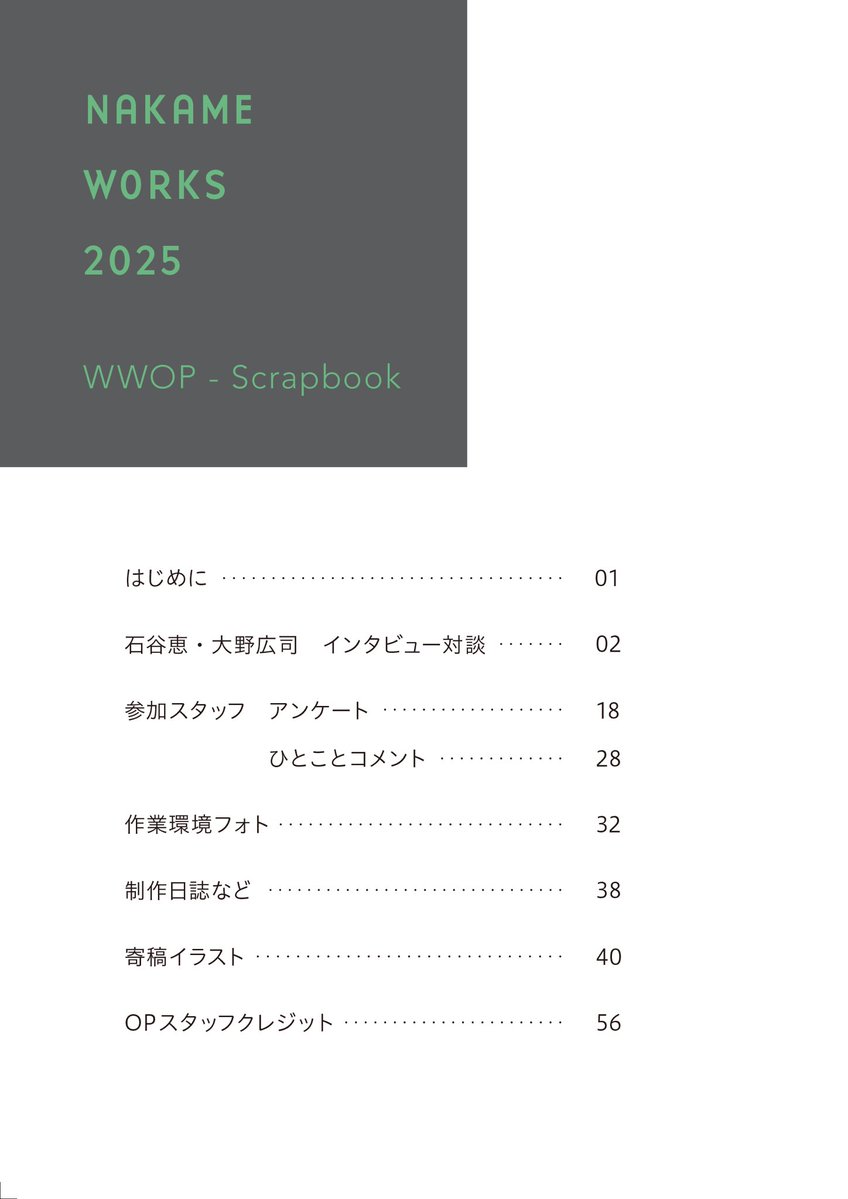冬コミケに出す本に寄稿してくれた人たちの一覧と目次ページになります。寄稿はインタビューやアンケート、イラストで人によって参加の形式が違いますので、絵だけではなく読み物も多いです。作品ではなく人にフォーカスしたコア向けな一冊になっていますので気をつけてご購入を検討下さい