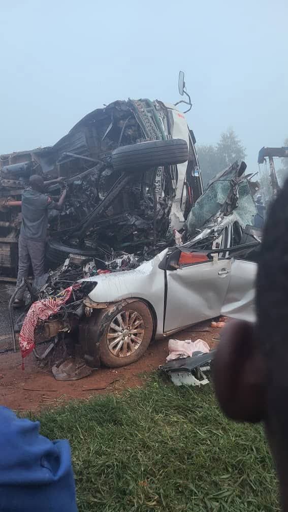 A Fuso truck crashed into a Wish car, killing an unknown number of family members around Kinoni Town on the Masaka-Mbarara highway.
