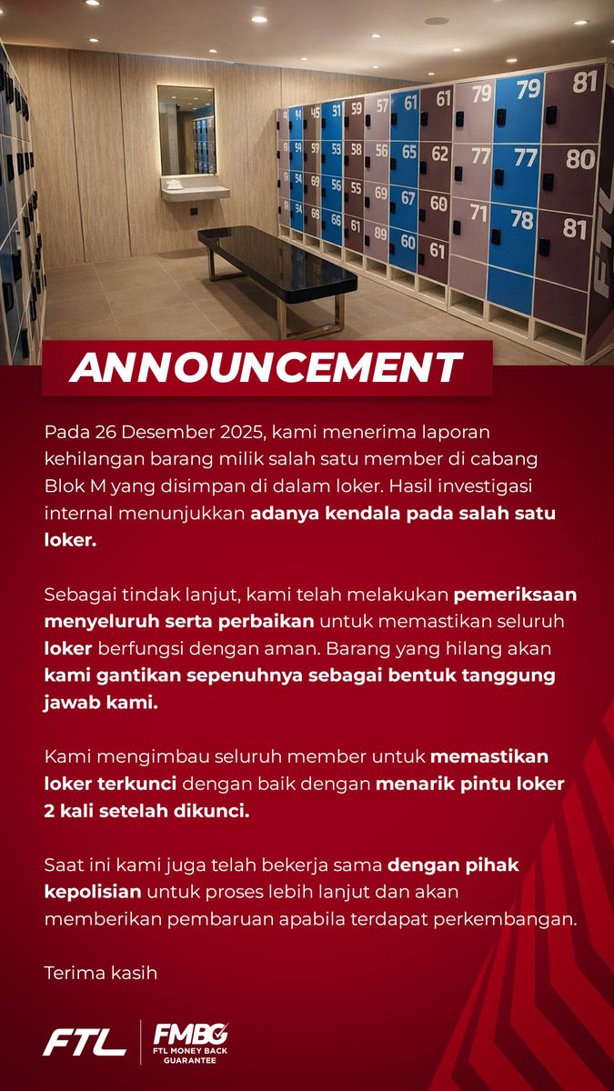 Kami ingin menyampaikan update untuk member kami.

Kejadian ini telah kami tindak lanjuti dan langkah preventif sudah kami lakukan demi keamanan bersama.

Terima kasih atas kepercayaan Anda 💙