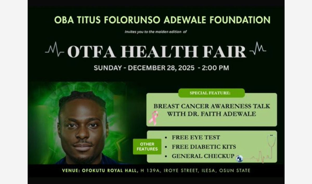 drfaithstan's tweet image. *Hi Faithfuls* 💜
This homecoming is special; free medical outreach, breast cancer awareness, eye tests, diabetic kits &amp;amp; more.50 Retweets and 100 comments

FAITH HOMECOMING
ILESA WELCOMES FAITH
#FaithGivesBack
#FaithAdewale