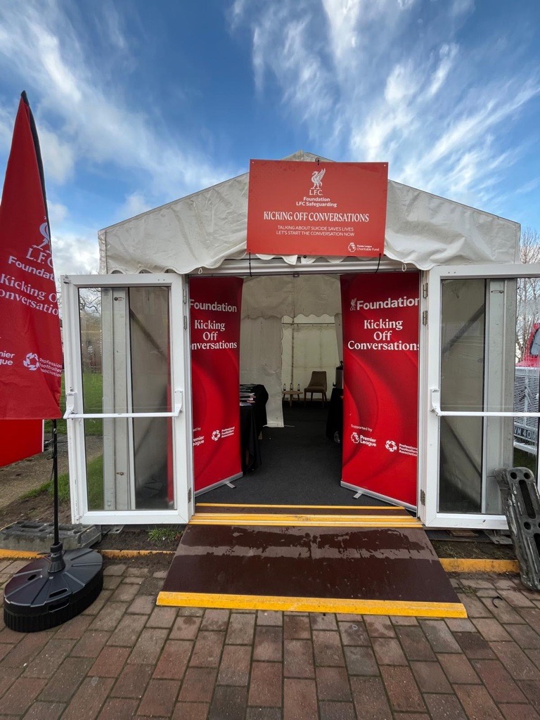 LFCFoundation's tweet image. Our @premierleague Kicking Off Conversations hub will be open today from 1pm outside the Stadium ❤️ 

We encourage home and away fans to pop in for a chat, especially if you're struggling with your mental health or know somebody who is.