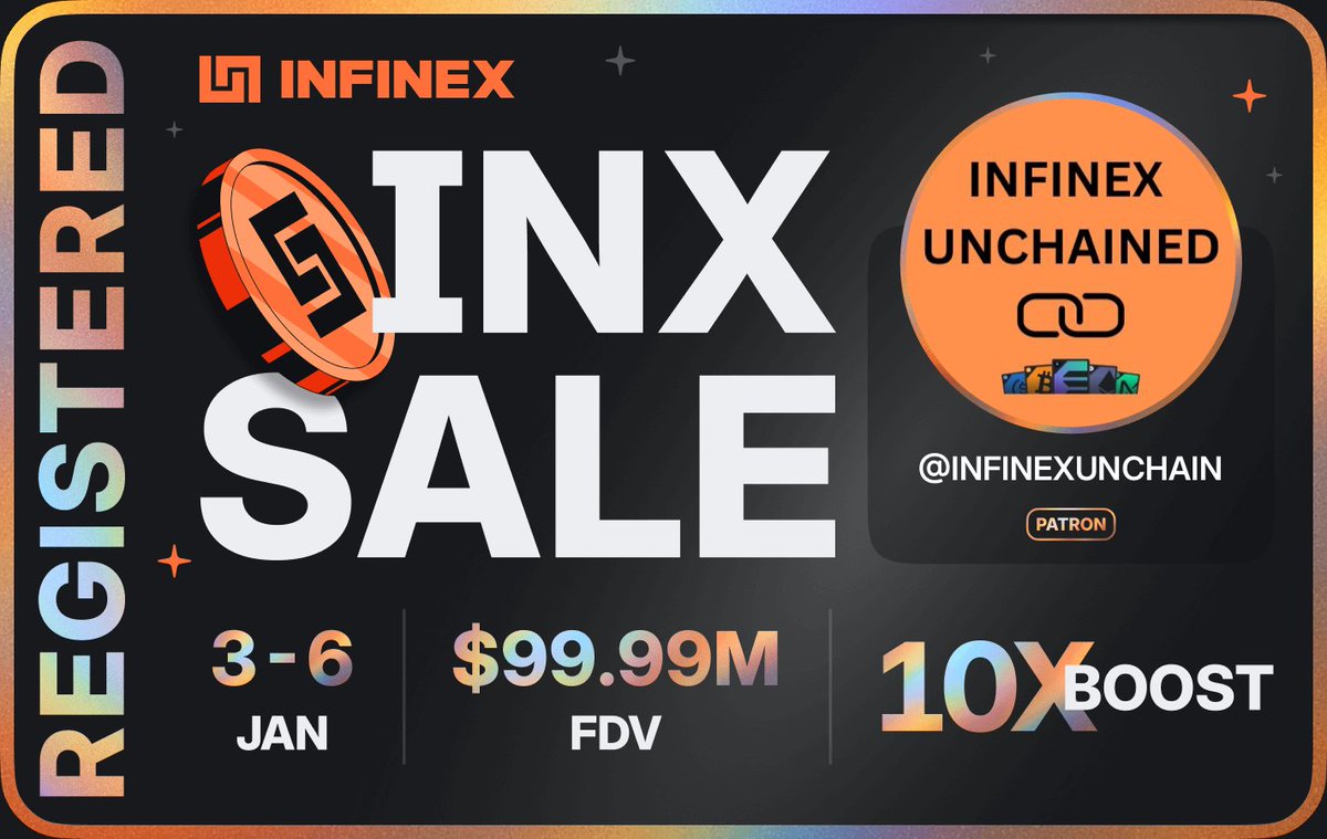 INFINEXUNCHAIN's tweet photo. I'm registered for the @infinex sale - $99.99M FDV, 3-6 Jan 2026 https://t.co/8Itf9rx2QQ