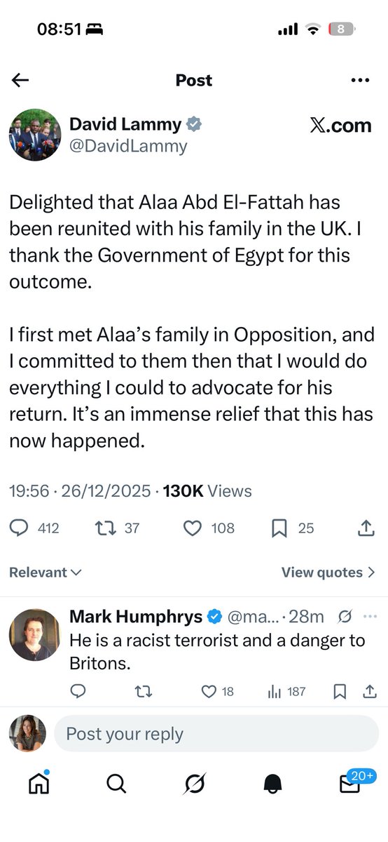 nicolelampert's tweet image. Last night the government, including the PM gleefully exclaimed how thrilled they were to have secured the release of an Egyptian most of us have never heard of. 
According to Keir Starmer securing the release of Alaa Abed El-Fattah has been a ‘top priority’ for this government.…
