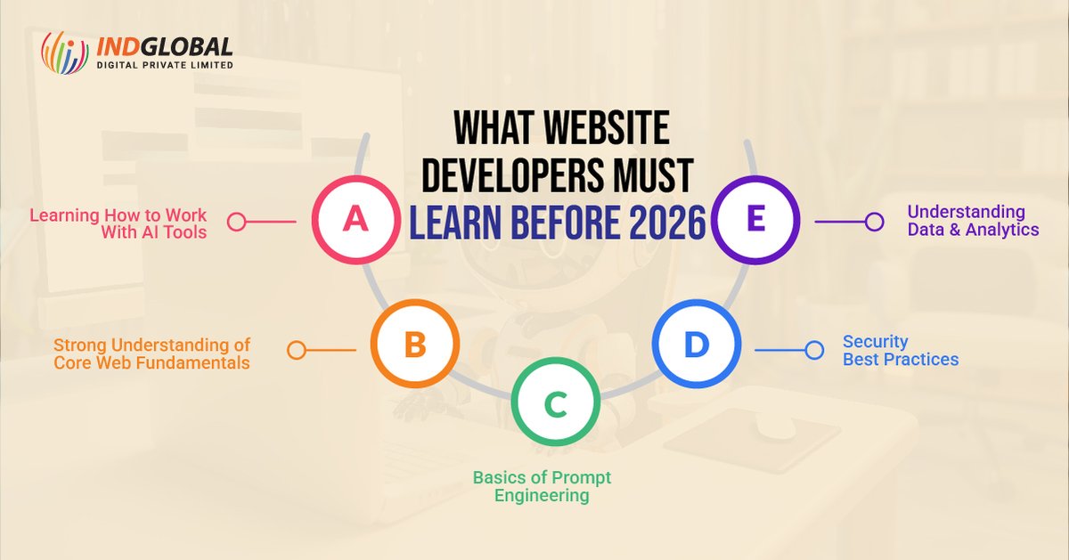 Indglobal's tweet image. Developers must upskill before 2026 🔥
AI tools, analytics, security &amp;amp; fundamentals matter more than ever.
🔗 tinyurl.com/4svjz323

#WebDevelopers #AI #TechSkills
