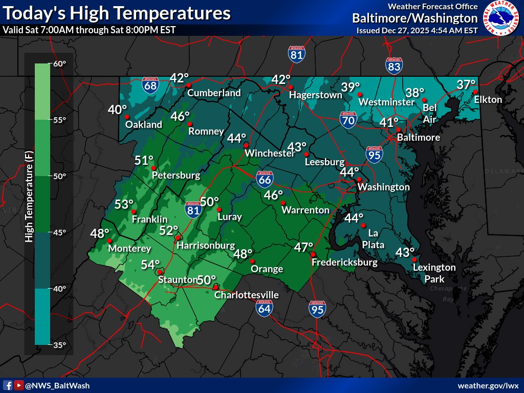 NWS_BaltWash's tweet image. Skies will slowly clear through this afternoon with more mild temperatures in the 40s and 50s.