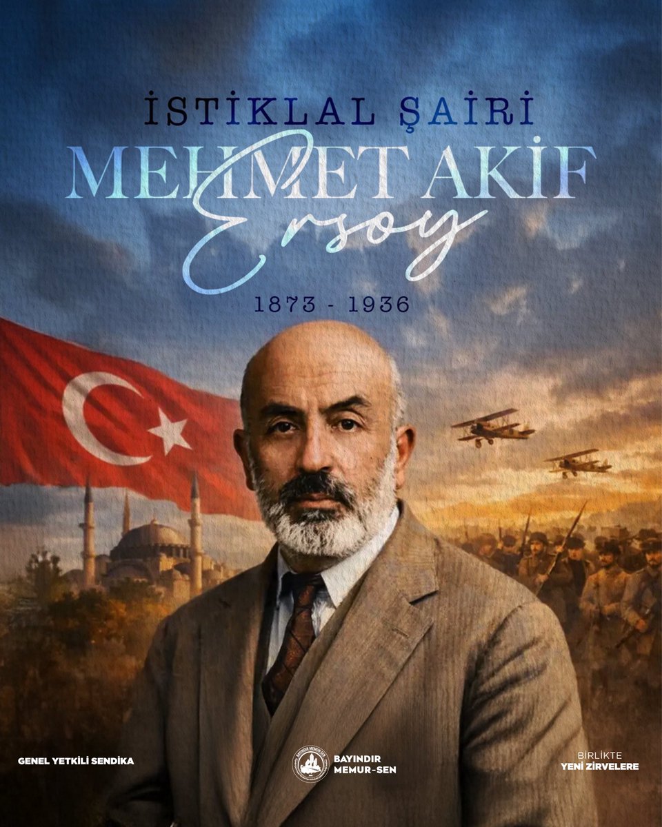 İstiklal Marşı’mızın şairi, büyük dava ve fikir insanı Mehmet Akif Ersoy’u, vefat yıl dönümünde rahmet, minnet ve saygıyla anıyoruz.

Akif, milletimizin bağımsızlık mücadelesine eylemleriyle yön vermiş, eserleriyle milli ruhu ve iman gücünü ölümsüzleştirmiştir. 

“Allah bu