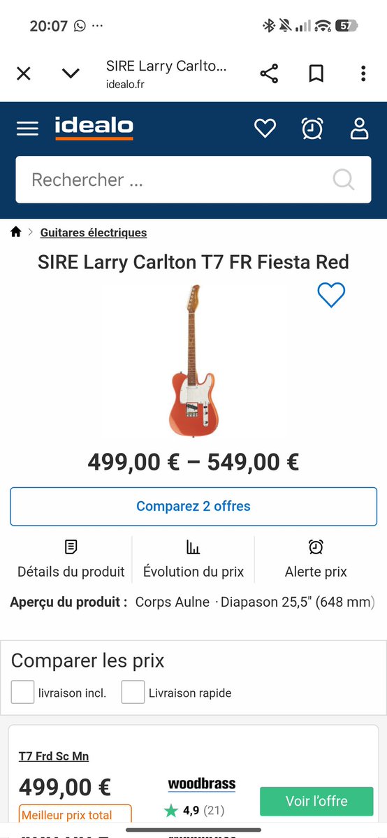 J'ai fait un braquage...
J'ai acheté d'occasion et négocié cette Télécaster, encore dans son carton, toute neuve, avec une housse neuve(60€)...
Je l'ai négocié pour:            200€ 😏

J'ai préféré cette Télécaster Sire a ma Fender Télécaster Mexicaine qui coûte plus de 1000€