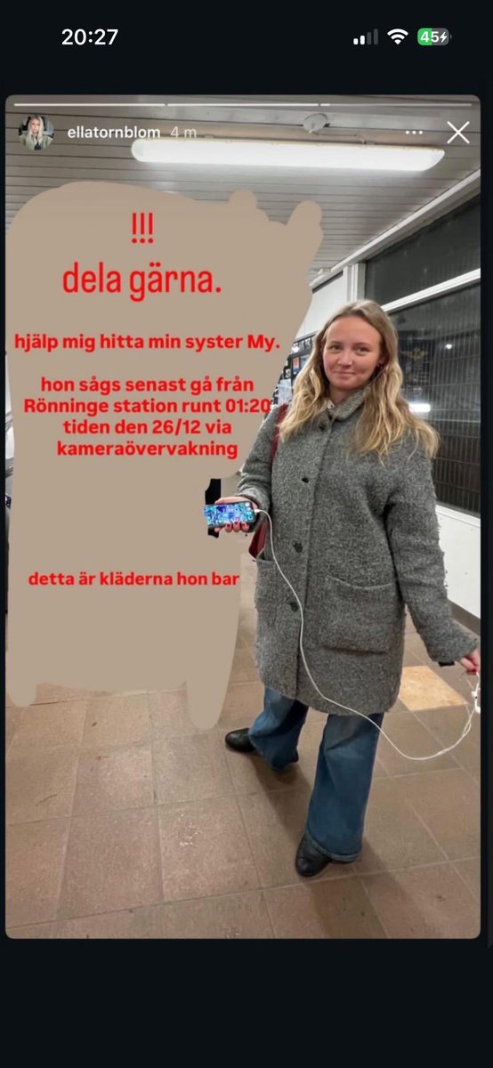 Saknad person i Rönninge i Stockholm är saknad sedan i förrgår! Har ni sett eller hört något så ring 112. RTa gärna! 👇