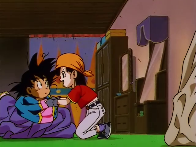 Yuulicon's tweet photo. @dbgrandtour_ Goku and Pan also have some good bonding scenes of planet Gelbo. She learns that he's already been dressed as a girl back when he was a kid and it didn't work out. Then Pan also experiences firsthand that Goku happens to get naked wherever there's any water to swim in 😆! https://t.co/eLZp3h3rfb