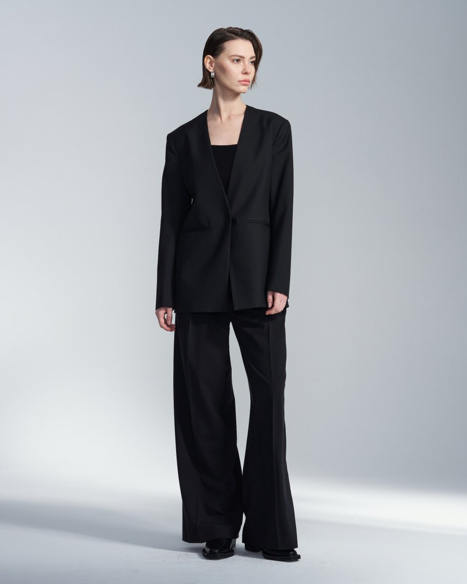 HARRISON WONG Fall Winter 2025-26 WOMENSWEAR No Lapel Wool Blazer