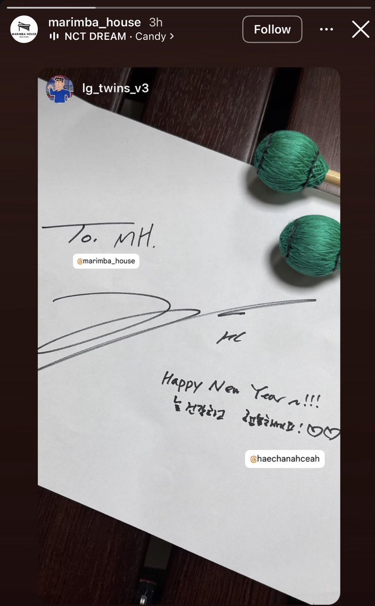 HCbodyguard's tweet image. haechan’s signature to Marimba House, a percussion instrument studio!!!