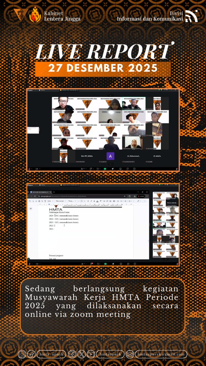 [Live Report]

Sedang berlangsung kegiatan Musyawarah Kerja HMTA Periode 2025 yang dilaksanakan secara online via zoom meeting

Viva Tambang!!!