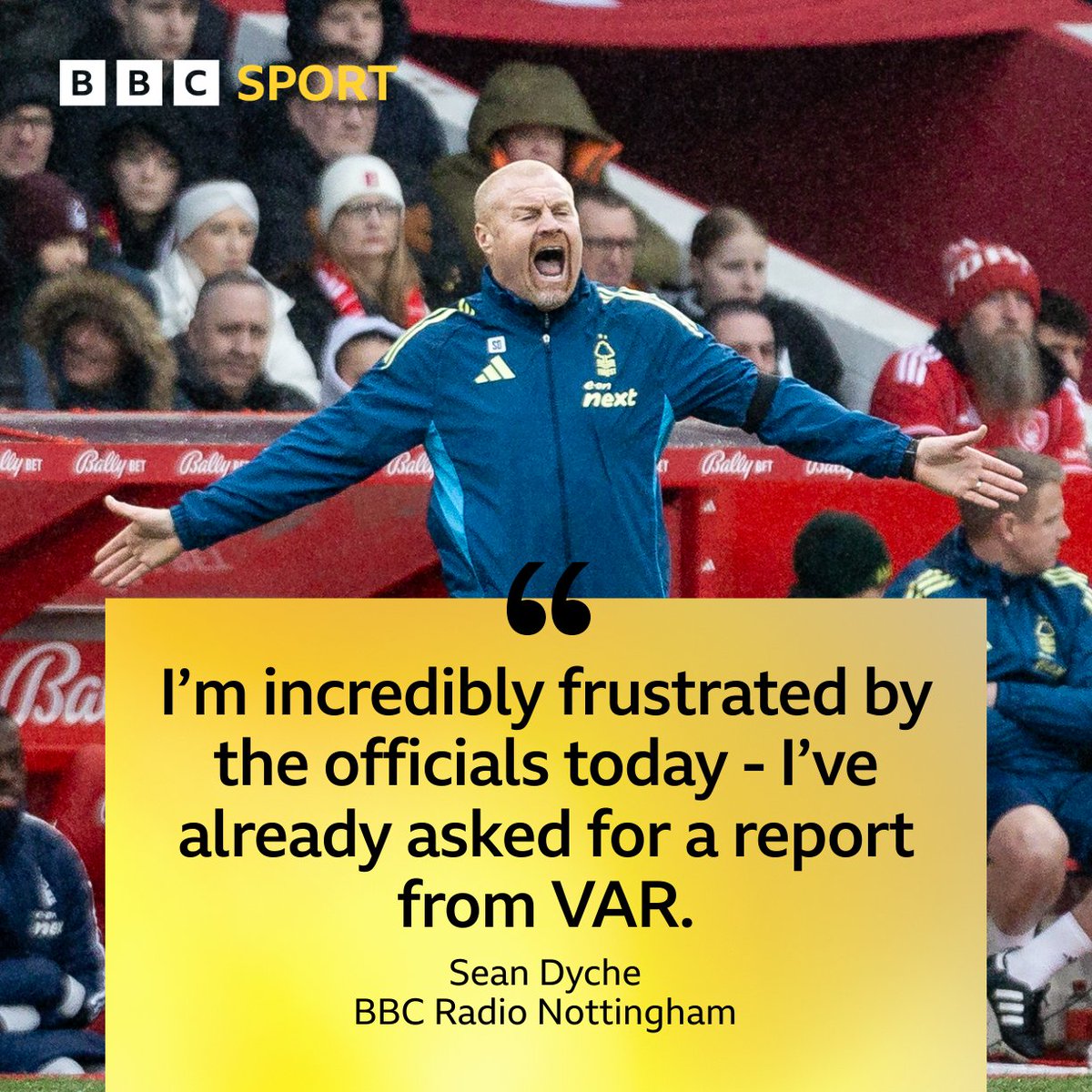 BBCRNS's tweet image. 🗣️ Sean Dyche left 'frustrated' by the officials and that his side got no reward from today's game.

The #NFFC head coach reflected on the 2-1 defeat to Manchester City with Colin Fray.

🔗 bbc.co.uk/sounds/play/p0…
