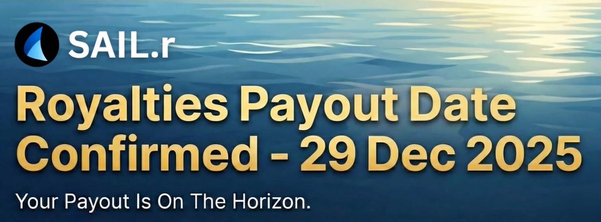 $SAIL.r royalties payout date confirmed to start on 29 Dec and stablecoins will be distributed DAILY

Token ownership snapshot will be taken on a WEEKLY basis - on every Monday

Make sure to get $SAIL.r before monday 29 Dec to get a share of black friday sales!