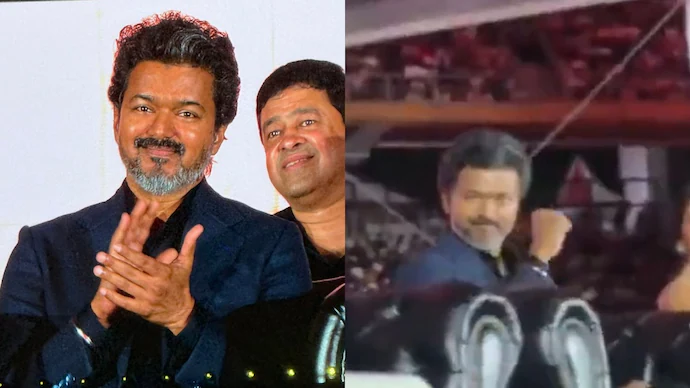 Thalapathy Vijay raises his fist in joy as fans say 2026 is ours. Viral video #ThalapathyVijay #JanaNayagan #TVK | @Showbiz_IT Read More: https://t.co/XUZt9MfL8G