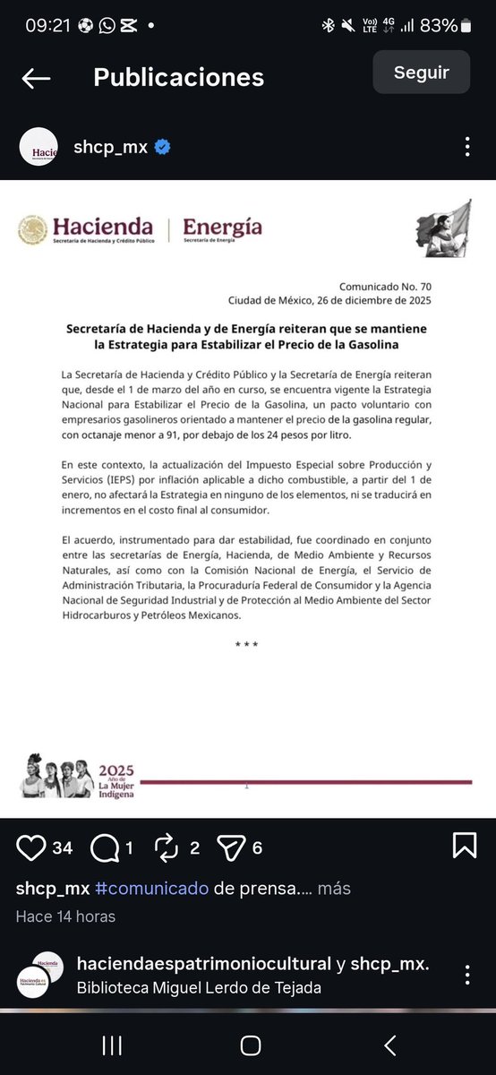 Ale__ST's tweet photo. Que siempre no sube la gasolina en 2026

Hacienda y Energía confirmaron que la actualización del IEPS no se reflejará en un aumento al precio de la gasolina a partir del 1 de enero.

Se mantiene la estrategia para contener el precio de la Magna, mediante acuerdos con gasolineros https://t.co/1Fxo7v11G1